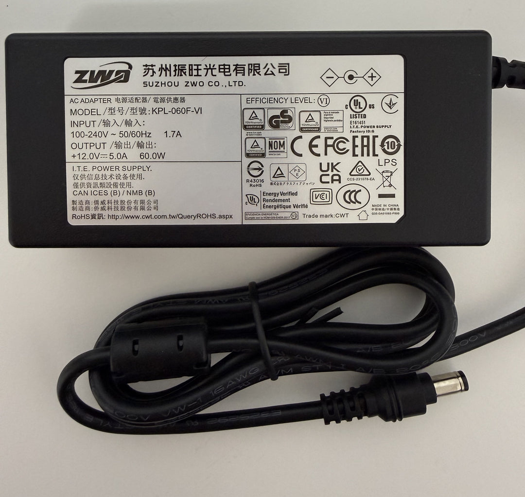 ZWO 12V 5A ACアダプター 60W 本体とDCケーブル（DC5.5×2.1mm センタープラス）