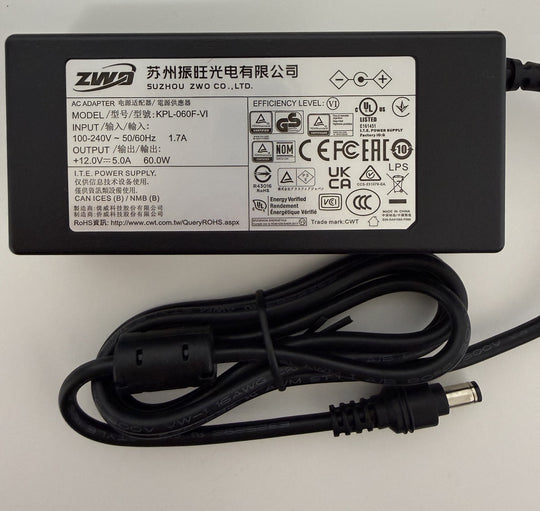 ZWO 12V 5A ACアダプター 60W 本体とDCケーブル（DC5.5×2.1mm センタープラス）