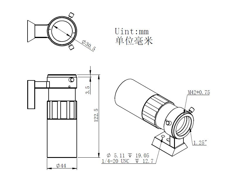 3,100円割引（定価16,900円）国内発送【新品/未使用】ZWO 30mm f/4 ミニガイドスコープ mini guide scope ASIカメラ用 CCDカメラ