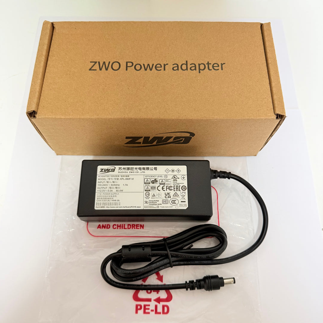 電源 ZWO 12V 5A ACアダプター 60W (KPL-060F-VI)｜ASIAIR・冷却カメラ・AM5/AM3赤道儀用 DC5.5×2.1mm センタープラス｜日本仕様PSEケーブル付属